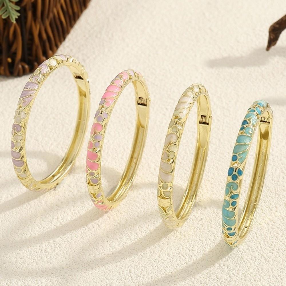 Ethnic Style Cloisonne Bangle Flower Pattern Hand Bracelet Charming Open Bangle Women Jewelry