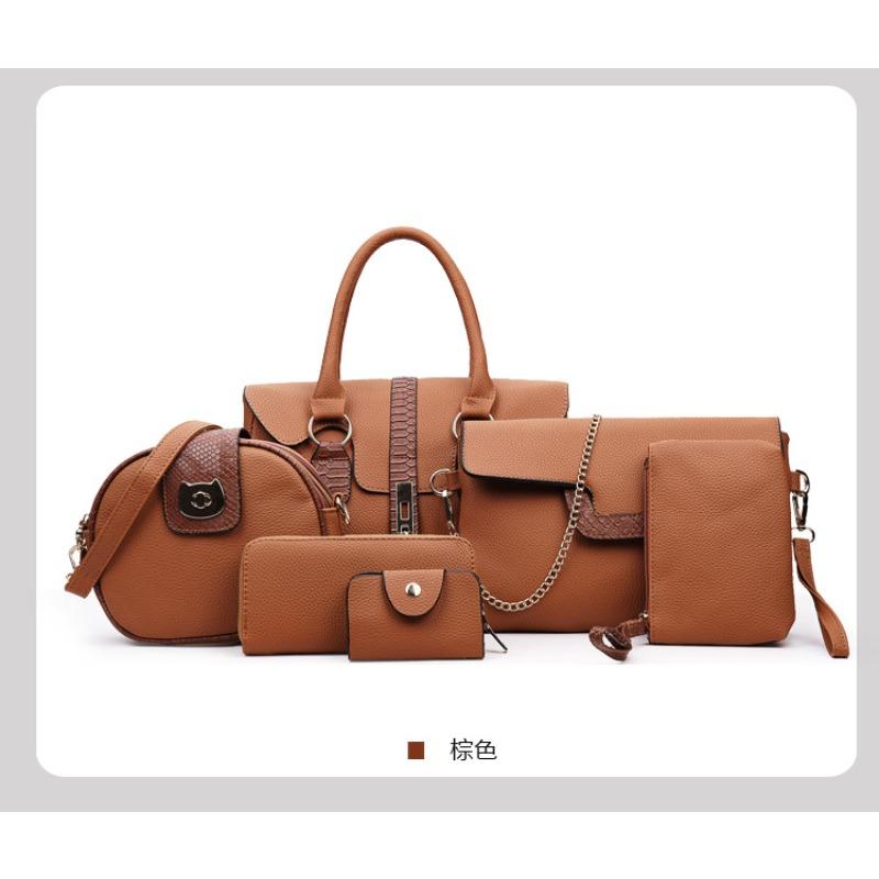 

Женская сумка новый модный набор из шести предметов, сумка для мамы и ребенка большой вместимости, на плечо, портативная, сумка-мессенджер коричневый