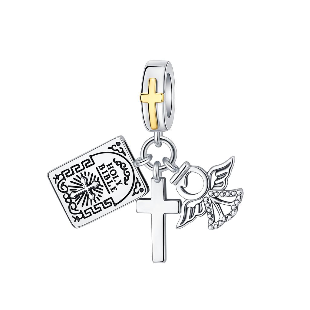 Copper Wings Sister Cross Pendant Charms Fit Original 4Mm Aperture Bracelet Charm Beads Necklace Diy Female Jewelry