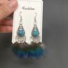 Retro Federohrringe Ethnischer Stil Blaue Fransen Langer Ohrschmuck Pfauenhaar Türkise Ohrringe