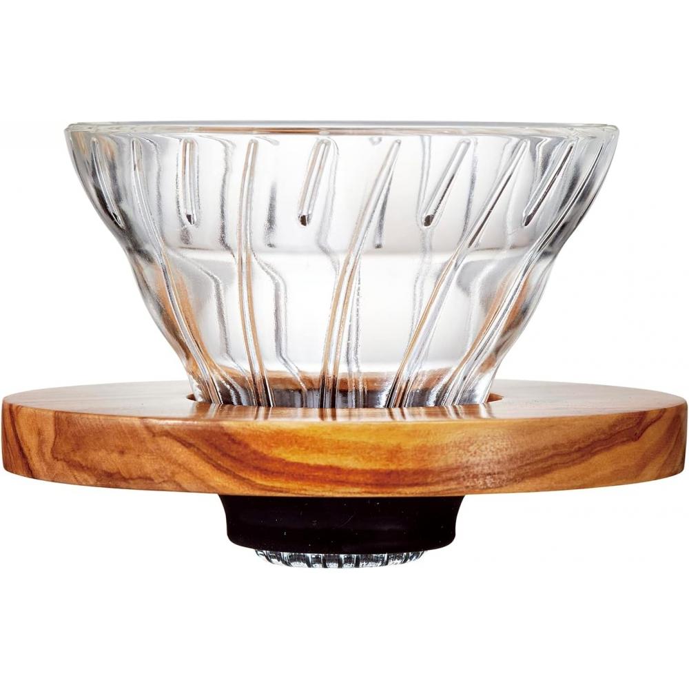 Hario V60 Термостойкий стеклянный кофейный дриппер Оливковое дерево 01 Для 1 2 чашек Vdgr 01