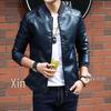 Herr 2022 Slim Fit PU-läder Motorcykeljacka med ståkrage och tre ränder