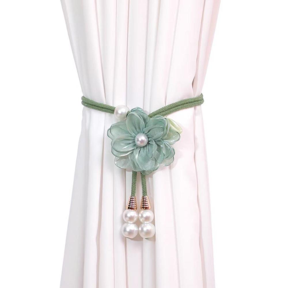 Adjustable Flowers Curtain Straps with Pearl Pendant Curtain Buckle Curtain Binding  Living Room