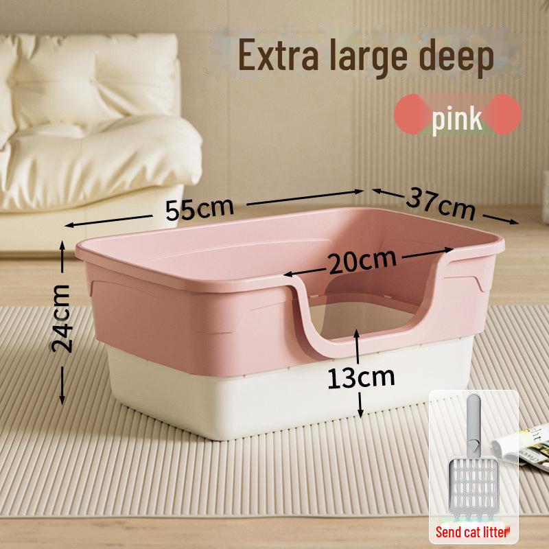 Extra-Large Splash-Proof Semi-Enclosed Cat Litter Box with High Walls