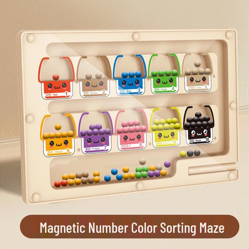 Children's Magnetic Pen Maze: Wooden Arithmetic, Number & Color Recognition Puzzle