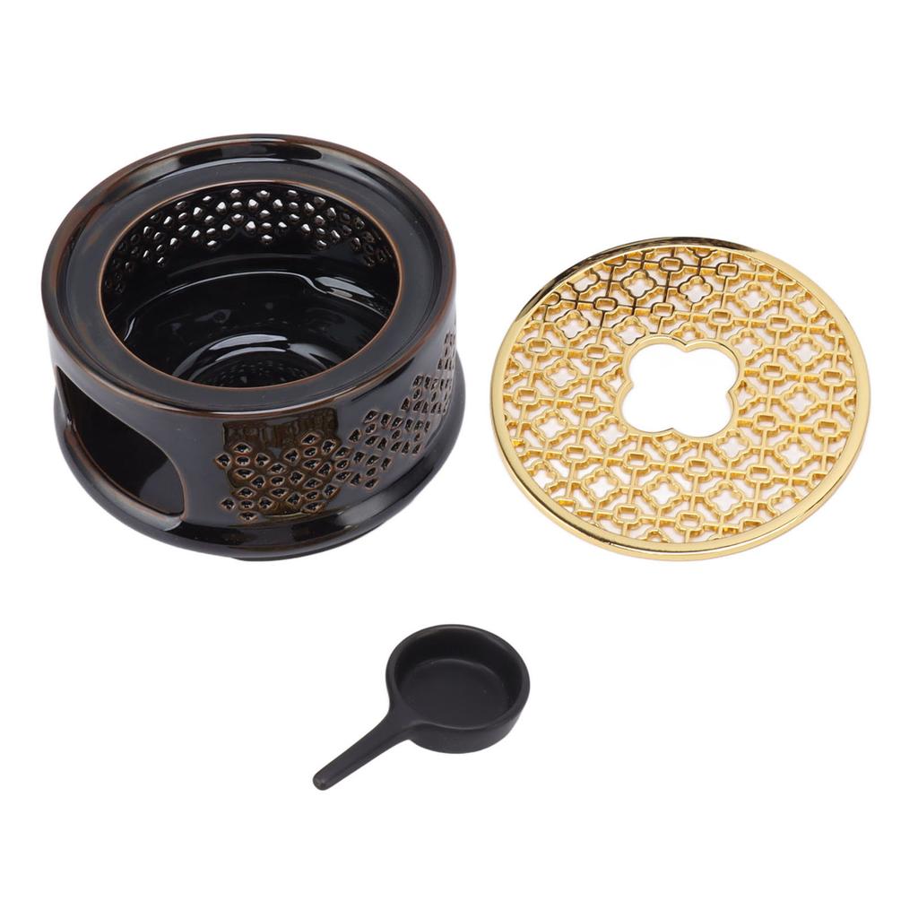 Tekannevarmer Te Kaffevarmer Base Keramisk Varmeapparat med Skje Lokk og Lysestake Brun