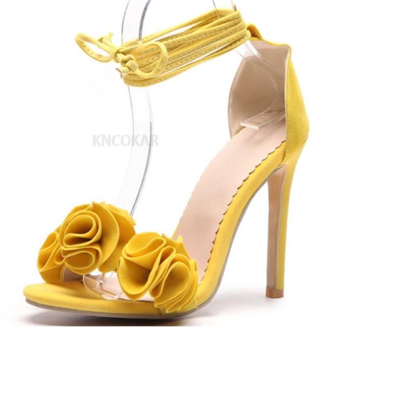 2025 new fashion high-heeled sandals women's stiletto flower suede women's shoes large size 34-46 lace-up shoes