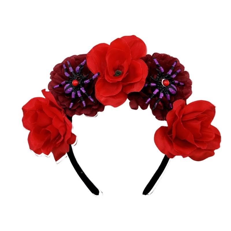 Floral Hairband Skull Rose Hair Hoop Halloween Decorative Spiders Role Play Costume Proms Party Live Show Headwear