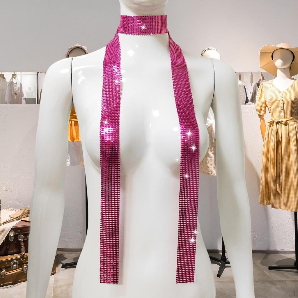 Metal Sequins Neck Tie Scarf Evening Swimwear Lightweight