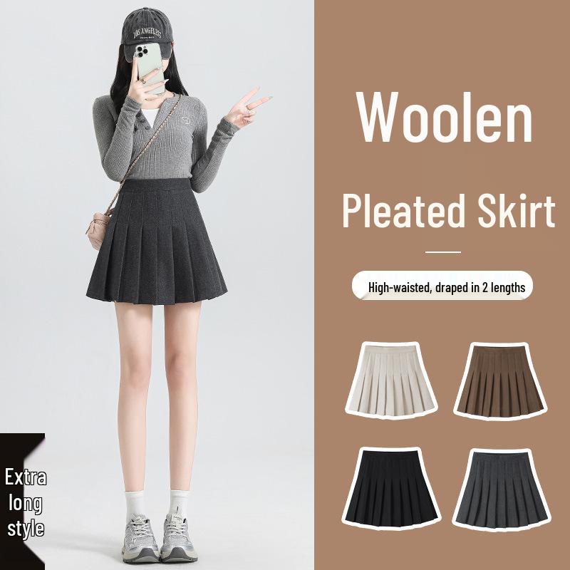 High Waist A-Line Woolen Pleated Skirt, Maillard Brown, Autumn/Winter '26