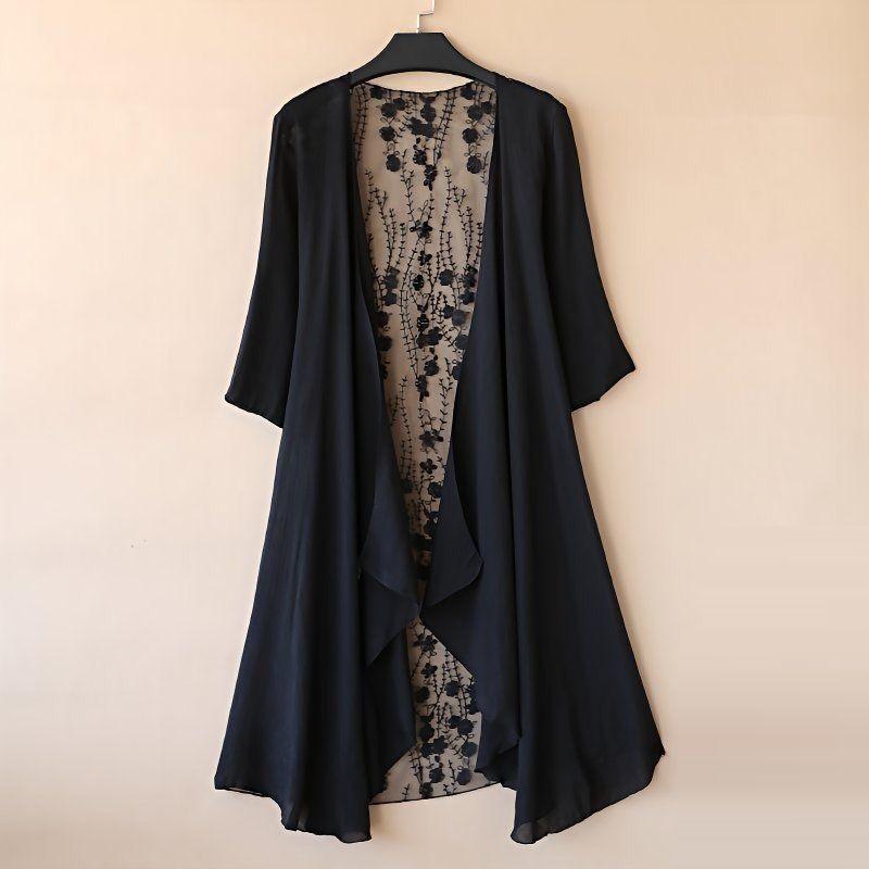 Abbigliamento Protezione Solare Primavera Estate Cardigan Ricamato Colore Unico Abbigliamento Donna Cardigan in Pizzo Manica Lunga Donna Cappotti Sottili