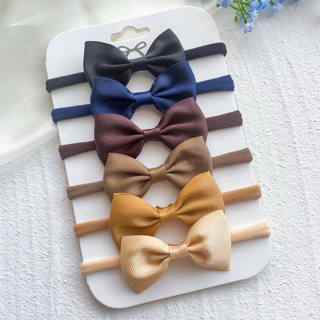 Solid Color Bow Hairpin & Ribbed Headband Set for Girls