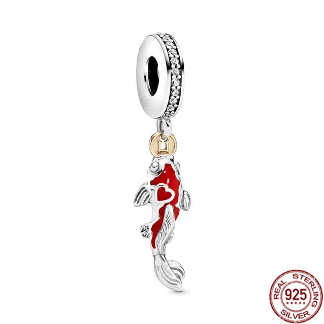 New 925 Sterling Silver Fortune Cat &Good Fortune Carp Fish Dangle Charm Fit Sweet Fasion Bracelet Bangle Women Diy Jewelry