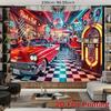 2D "Rock N Roll" 1950s Diner Themed Backdrop with Jukebox & Car