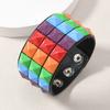 Punk Hip-Hop Three Rows Of Square Rivets Pu Leather Big Wide Bracelet For Male Female Buckle Wristband Vintage Jewelry