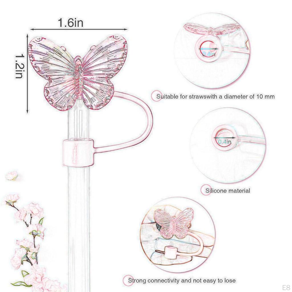4 Pack of Drinking Straw Caps for 10mm Straws, Butterfly Design, Silicone Toppers