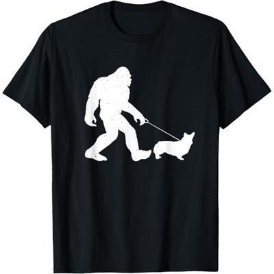 Bigfoot Walking Corgi Dog Funny Gift T-Shirt