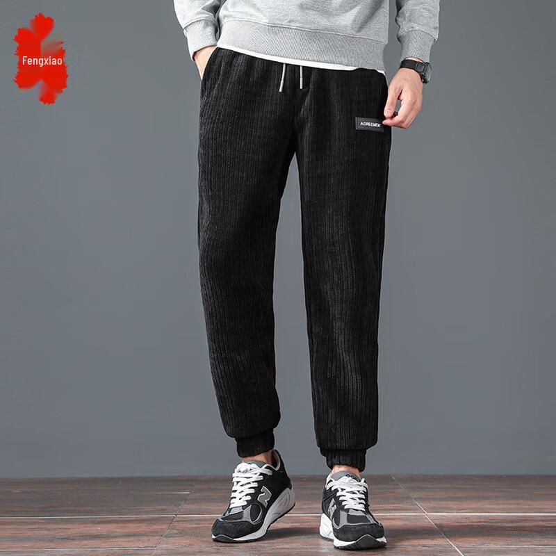 Men's Corduroy Fleece-Lined Drawstring Jogger Pants