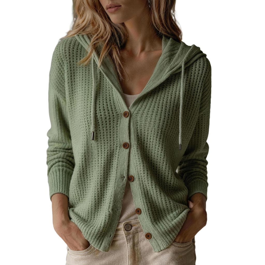 Cardigan in Maglia con Cappuccio da Donna Colore Vestibilità Larga Capo Esterno Leggero per Uso Quotidiano Casual