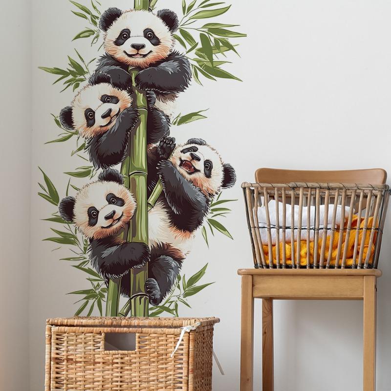 Cartoon Watercolor Bamboo Panda Bedroom Living Room Entrance Decoration Beautification Wall Sticker Self-adhesive