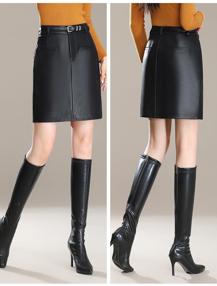 2025 Brand Korean Style A-Line Leather Skirt - Autumn/Winter Slimming, Comfortable, Hip-Hugging, Versatile, Fashionable.