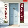 2D Flat, 2pcs Christmas Welcome Hanging Banner with Vertical "MERRY CHRISTMAS" Letters, Snowman & Santa Claus Decorations, Holly Berries & Snowflakes 