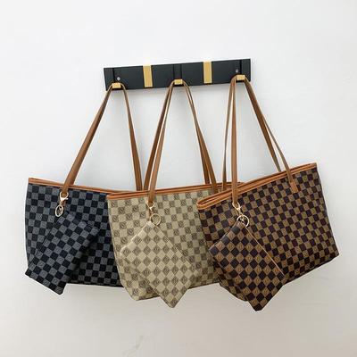 2023 Checkerboard Print Tote Bag & Wallet Set: Large Capacity, Casual Fashion Shoulder Bag with Pendant
