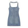 Women's Slingback Denim Mini Dress - Trendy Backless Design, Summer - Ready Fashion Halter Denim Skirt