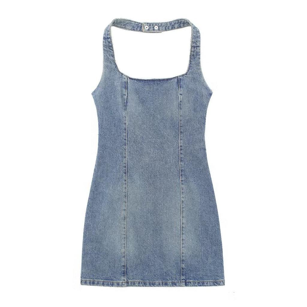Women's Slingback Denim Mini Dress - Trendy Backless Design, Summer - Ready Fashion Halter Denim Skirt