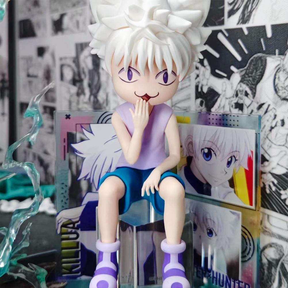 Anime Killua Zaoldyeck Figure Sitting Smile Cat Face Action Figure Killua Figurine PVC Model Desktop Ornaments Toys Gifts 11cm