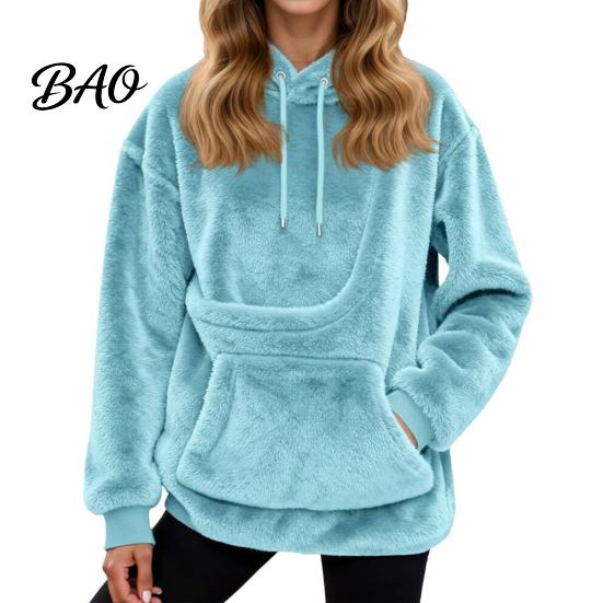Warm Pullover with Kangaroo Pocket Women Pet Pouch Hoodie, Oversized Fuzzy Hooded Sweatshirt Hoodie Pouch, Dog Cat Carrying Top for Fall Winter
