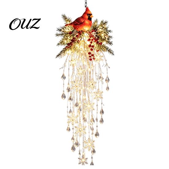 Santa Claus Snowman Decor Crystal Waterfall Christmas Lights, LED Warm White Pendant Effect Holiday Hanging Light with Snowflake Droplets, Outdoor