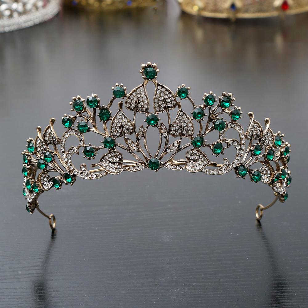 

1 шт. Барочная свадебная корона Винтажная тиара из сплава со стразами Вдохновленные королевским стилем аксессуары для волос для невесты для фотосессий зелёный