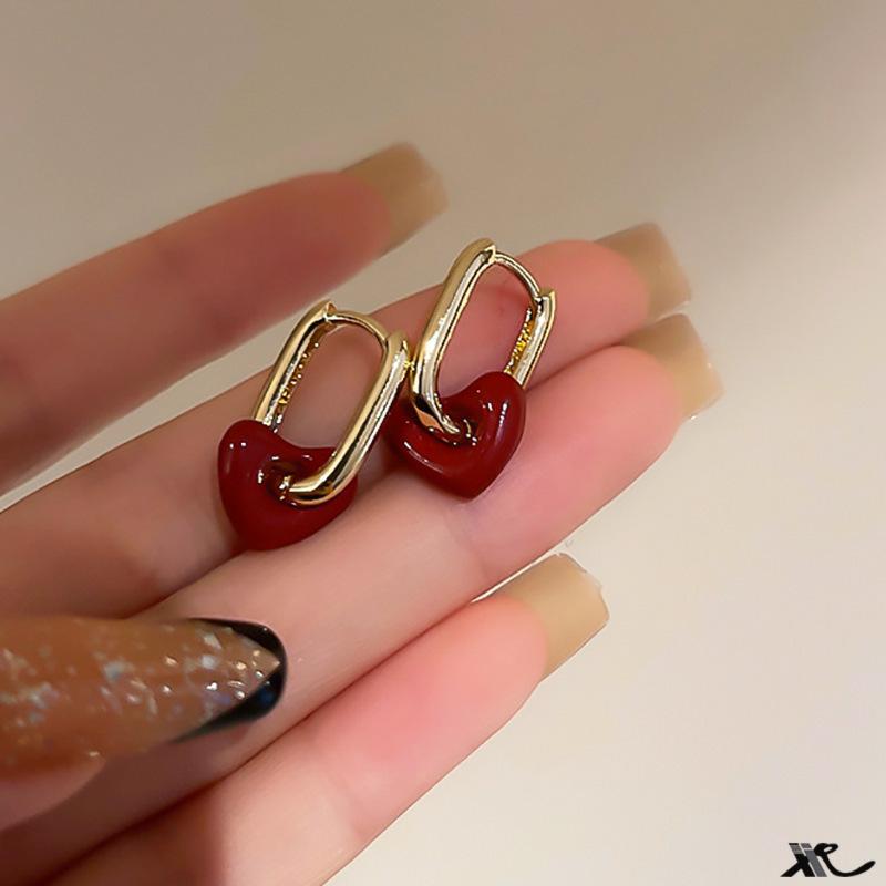Silver Needle Red Bow Earrings New Versatile Earrings Niche Design Autumn and Winter Earrings Women