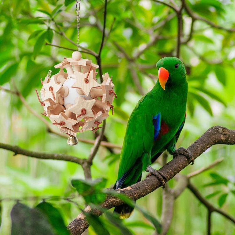 Bird Toys Wooden Blocks Wood Stars Leather Toy Bird Chewing Teether Parrot Cage Bite Activities Wear Resistant For Large Macaws