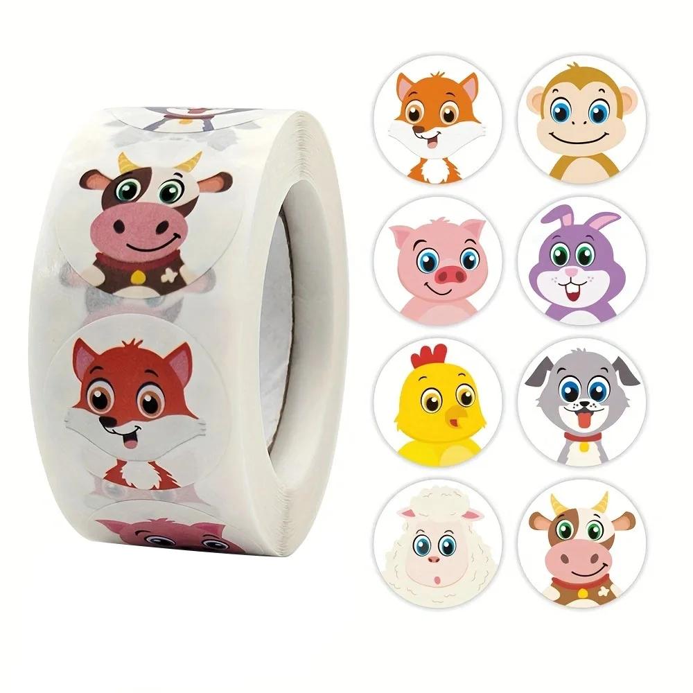 

500 шт./рулон мультяшных животных наградные наклейки 2,5 см/1,0 дюйма DIY Декор идеально подходит для обучающих игр блокнота холодильника подарочные наклейки