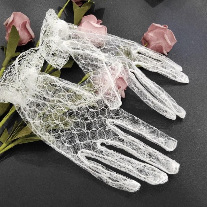 Black Banquet Short Gloves, Wedding Dress Lace Mesh Gala Tea Party Lotia Lolita Gloves
