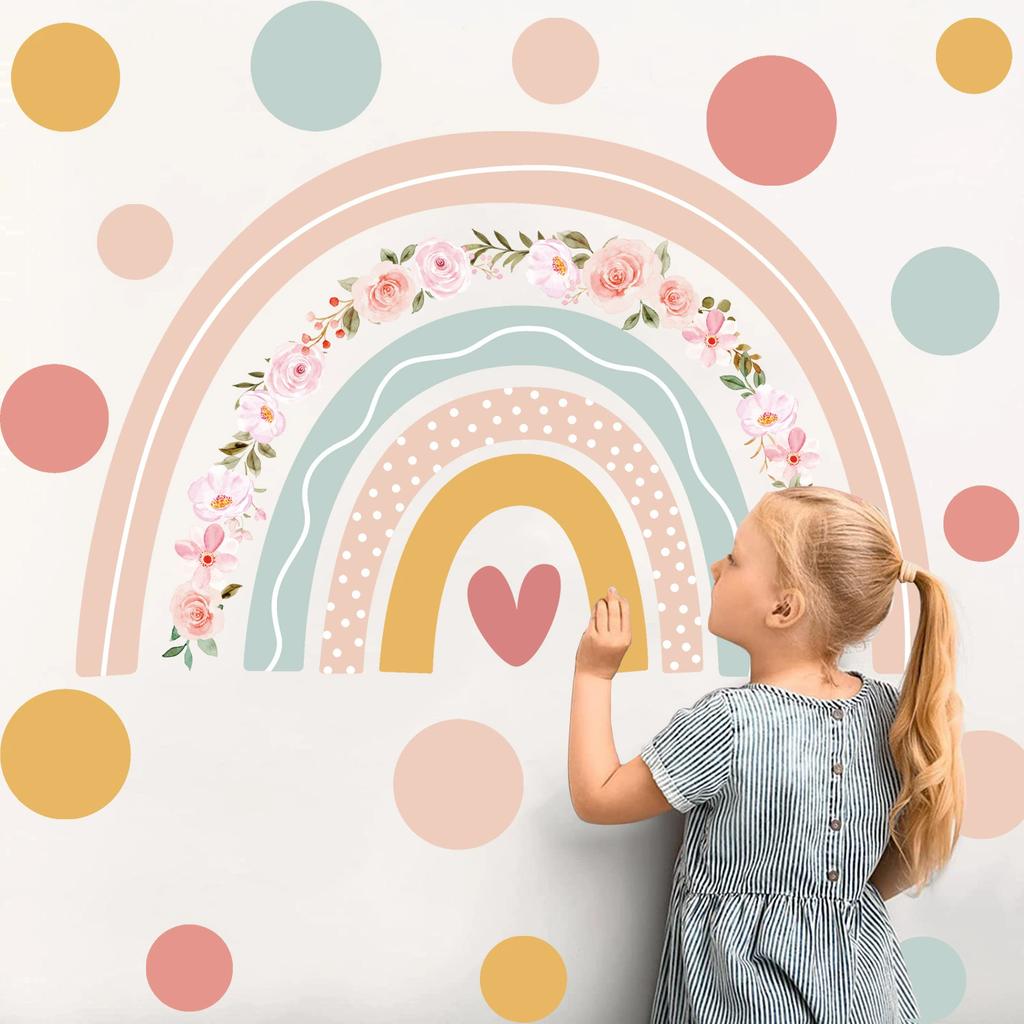 Bohemian Large Rainbow Watercolor Wall Sticker Vinyl DIY Removable Wall Decals Nursery Girls Room Playroom Home Decor