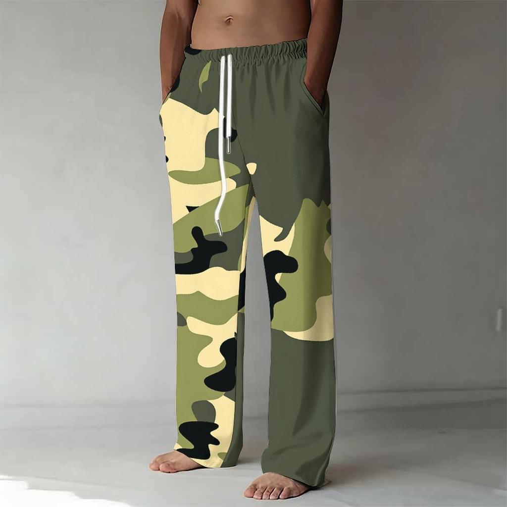 Herren Lockere Lässige Einfarbige Hose Camouflage Muster Gerade Hose