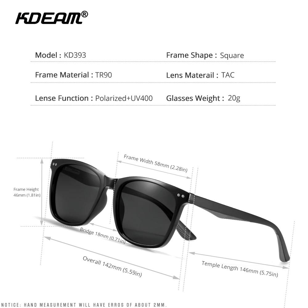 KDEAM Men's Square Sunglasses Polarized Lens TR90 Material Frame Spring Stainless Steel Hinges Fishing Sun Glasses KD393
