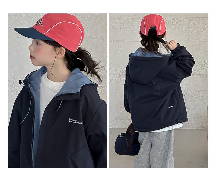 Girls' Korean Style Reversible Hooded Windbreaker: Trendy Spring/Autumn Jacket for Big Girls