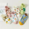 1/6 Pairs Women Cartoon Fruit Printed Cotton Boat Socks Spring Summer Sweat Absorbing Breathable Soft Comfortable Ankle Socks