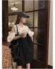 Women's Contrast Stitch Off-Shoulder Dress - Belly-Covering, Age-Defying, Slimming, Casual French Style, Summer Petite Skirt