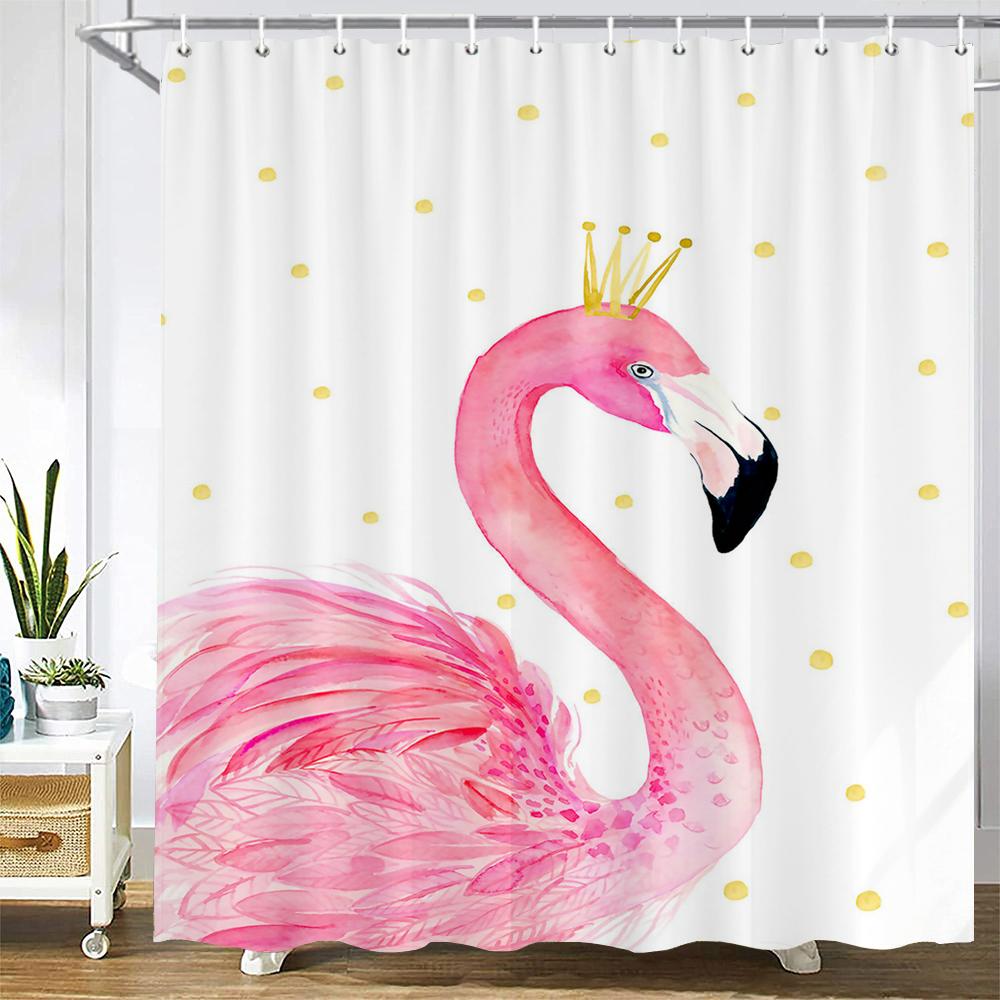 Waterproof Bathroom Shower Curtains Flamingo Polyester Bath Curtain Flower Leaves Plant Bath Screen Printed Curtain Home Decor