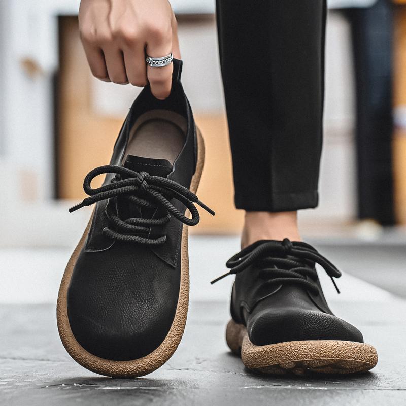 

Мужские ретро короткие ботинки обувь модные повседневные туфли для вождения черные коричневые обувь с широким носком большого размера EU: 39 чёрный