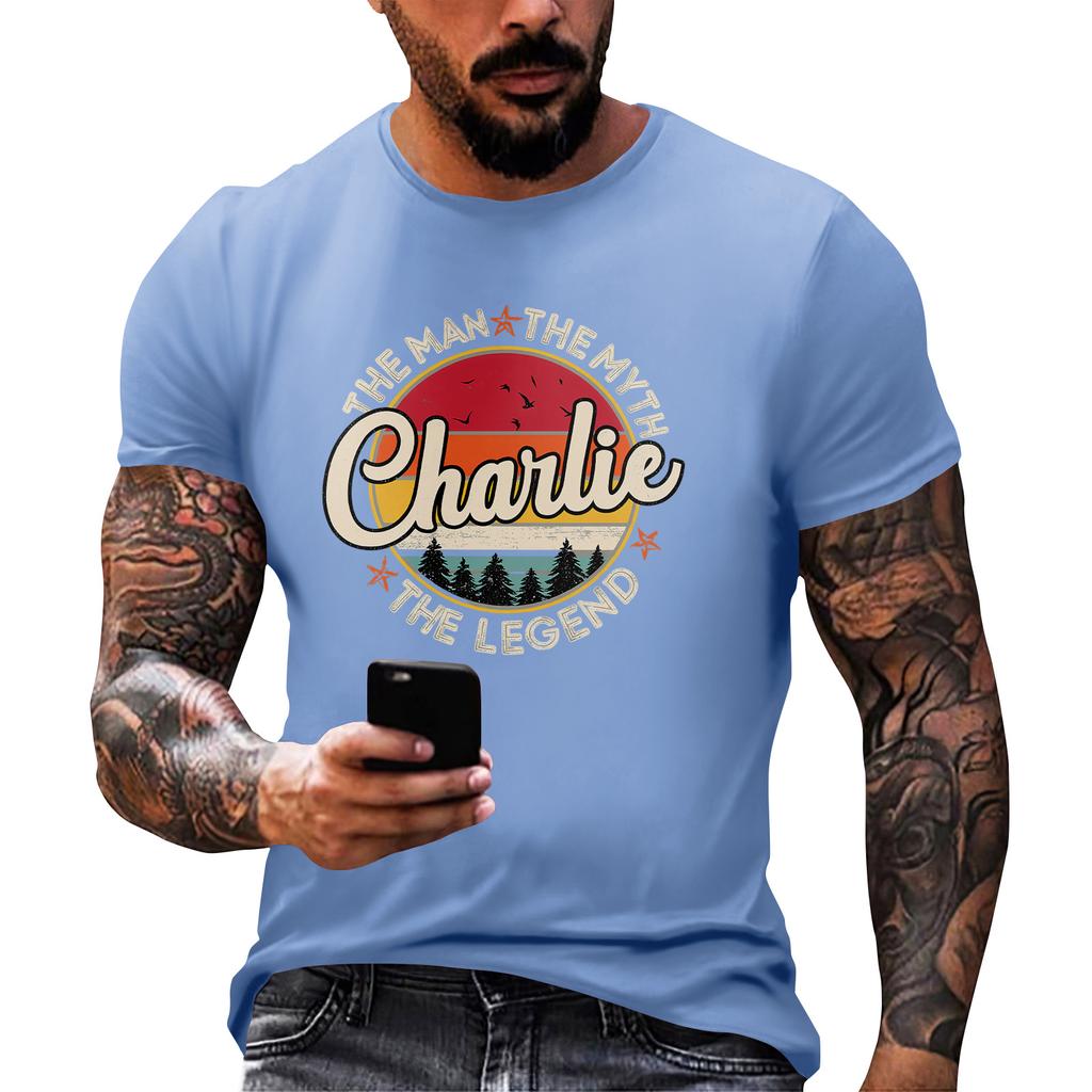 Fashionable Round Neck Short Sleeve Work Clothes Printed Tops For Mens Summer Tops