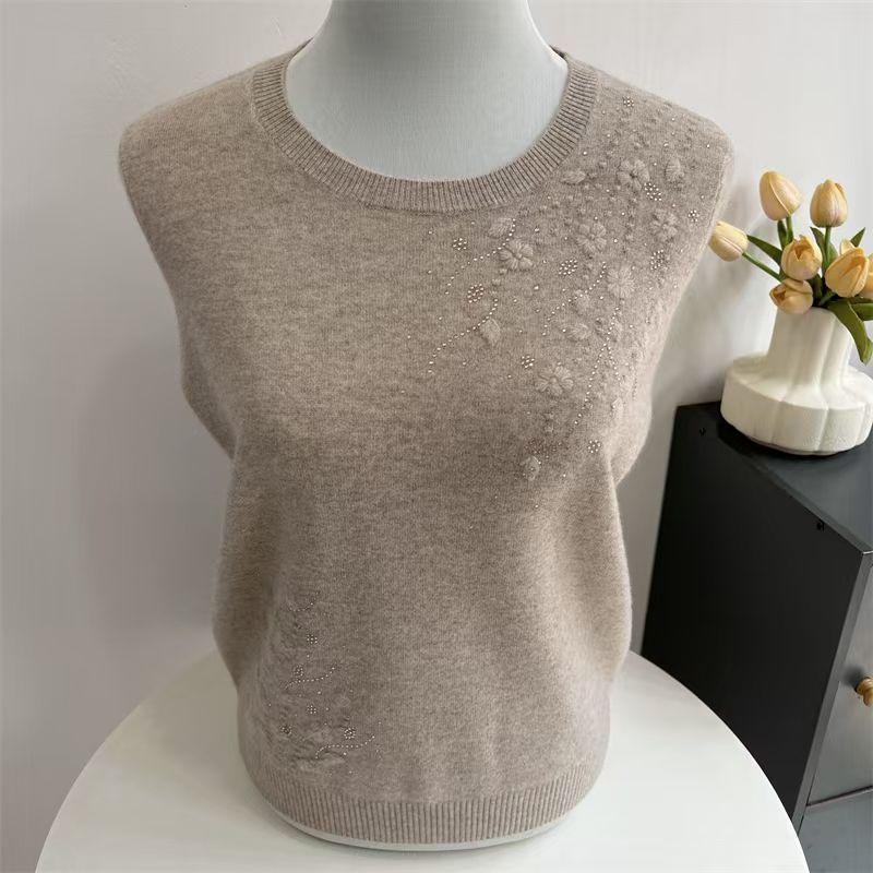 Pulover de lână pentru femei plus size, croială largă, broderie cu strasuri, tricotat, pulover, culoare uni, top tricotat moale