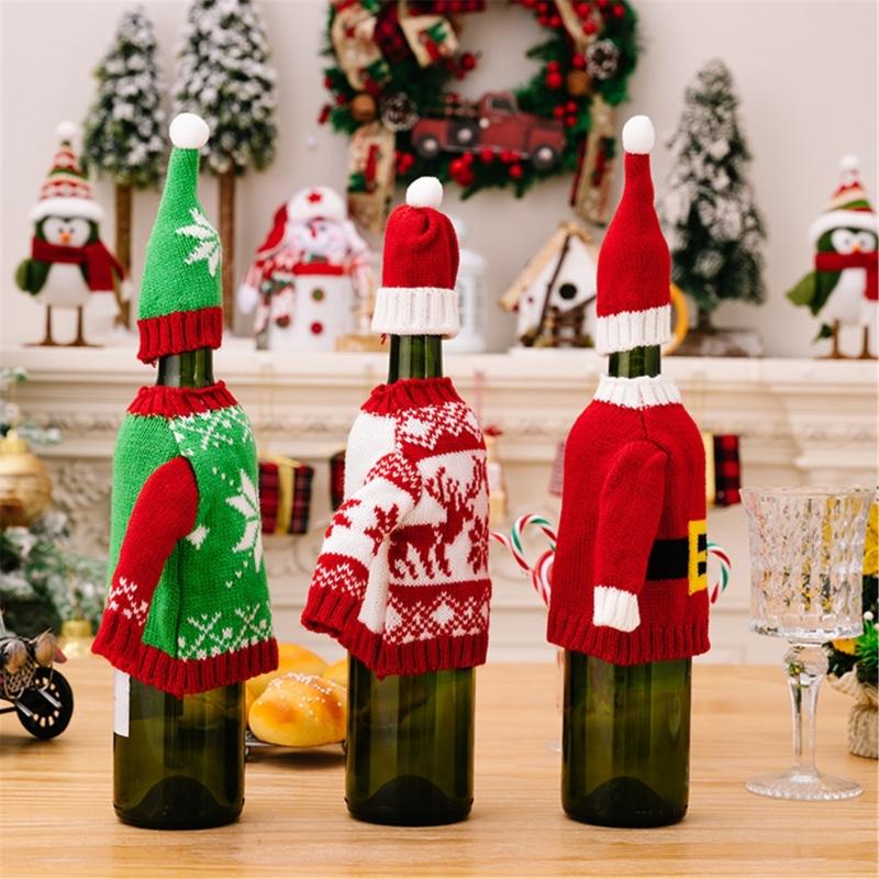 Holiday Wine Bottle Cover Festive Celebrations Woven Bags Party Dinner Decor 6XDE