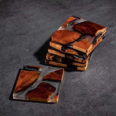Sous-verres en Bois et Résine Carrés Coussin pour Tasse Style Japonais Table Antidérapant Tapis pour Tasse Résistant Tapis pour Boissons au Café Carré Tapis à Thé Salle à Manger