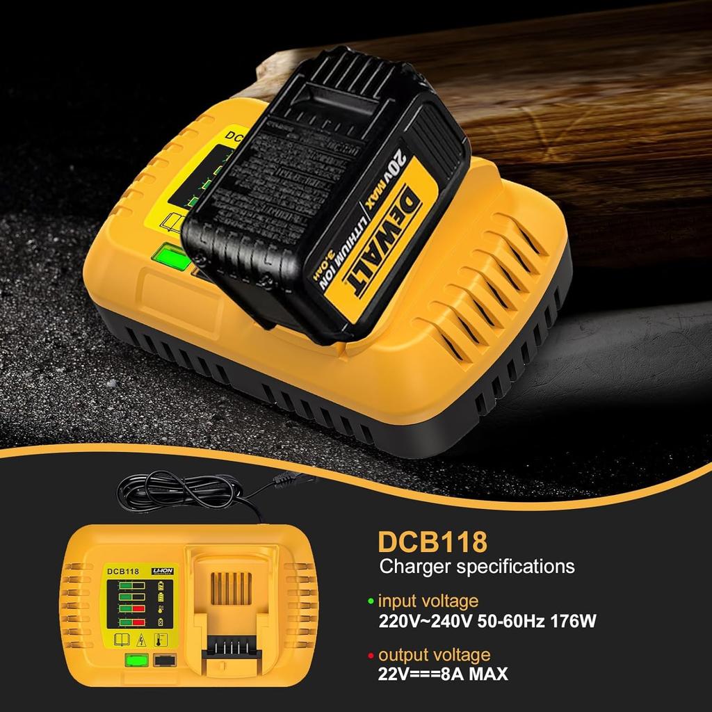 DCB118 for Dewalt Battery Charger, Replace for DeWalt 20V MAX and 60V MAX Rapid Charge, Compatible with All 20V MAX* and 60V MAX* DEWALT Batteries